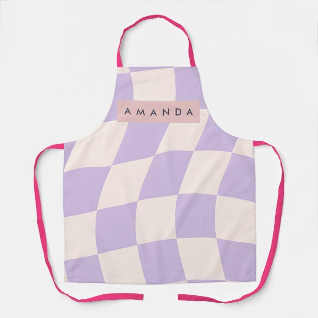 Personalized Wavy Pastel Lavender Checkered  Apron (Front)