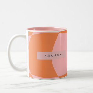 Personalized Wavy Retro Orange & Pink Checkered Two-Tone Coffee Mug