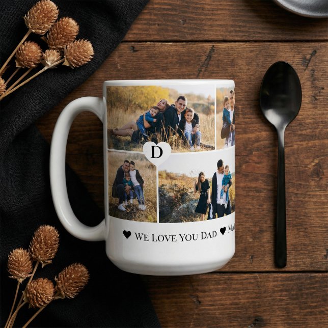 Personalized We Love You Dad Heart Photo Collage Coffee Mug (Personalized We Love You Dad Heart Photo Collage Coffee Mug)