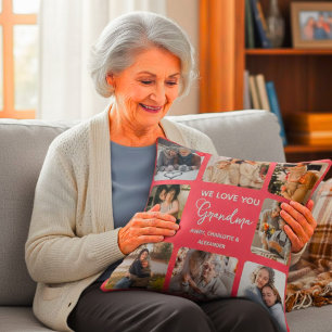 Personalized "We Love You Grandma" Photo Collage Cushion