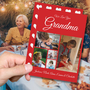 Personalized We Love You Grandma Red 5 Photo Holiday Card
