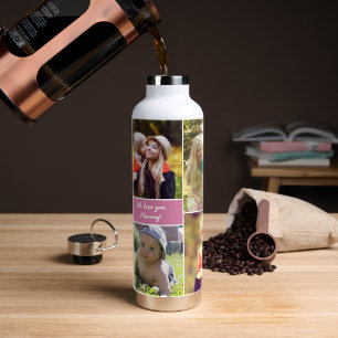 Personalized we love you mommy Photo Collage pink Water Bottle