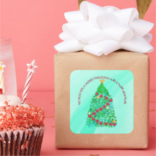 PERSONALIZED WE WISH YOU A MERRY CHRISTMAS SQUARE STICKER