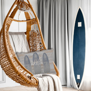 Personalized Weathered Beach Driftwood Surfboard Decorative Cushion