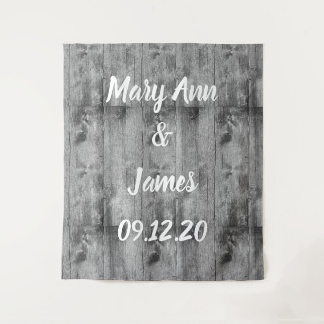 Personalized Wedding Backdrop Wood Background Tapestry (Front)
