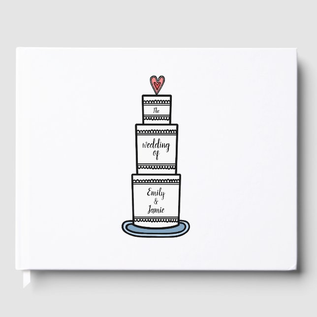 Personalized Wedding Cake Illustration Wedding Guest Book (Front)