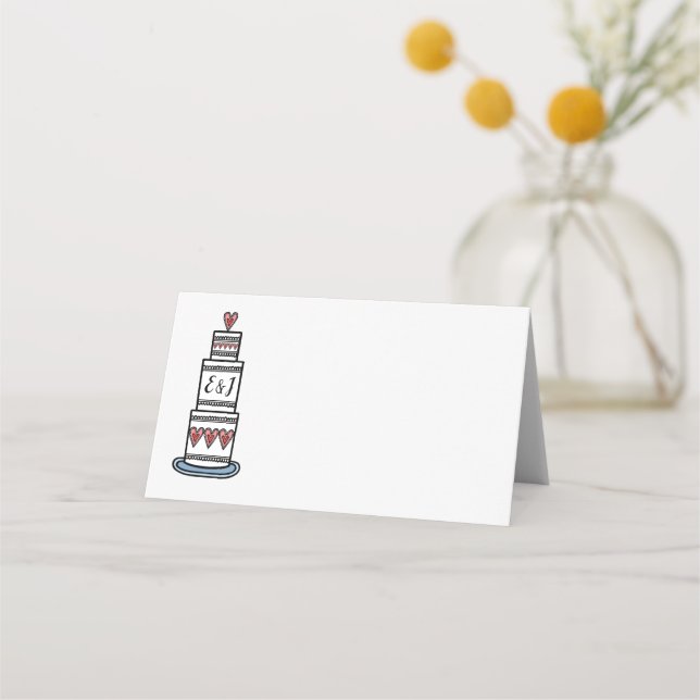 Personalized Wedding Cake Illustration Wedding Place Card (Front)