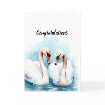 Personalized wedding card with swans