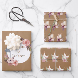 Personalized Wedding Ceremony Wreath Watercolor Wrapping Paper Sheet