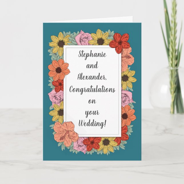 Personalized Wedding Congratulations Card Teal (Front)