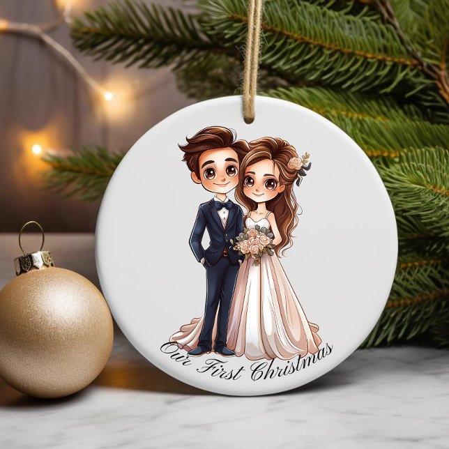 Personalized Wedding Couple, Our First Christmas, Ceramic Ornament (Creator Uploaded)