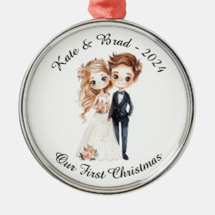 Personalized Wedding Couple, Our First Christmas Metal Ornament