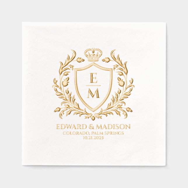 Personalized Wedding Heraldic Shield Foil Napkins (Front)