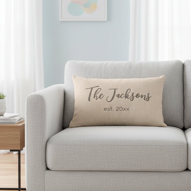 Personalized Wedding Lumbar Pillow w/ Jute Texture (Personalized decorative family pillow.)