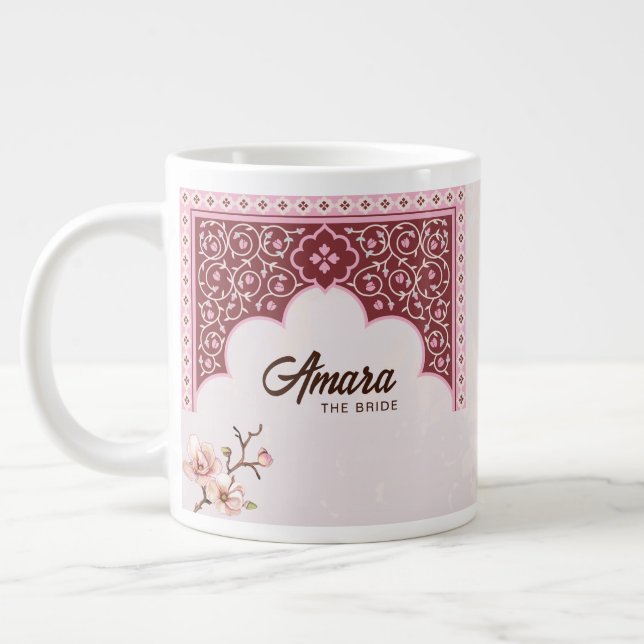Personalized Wedding Mug – Maroon & Pink Arch (Left)