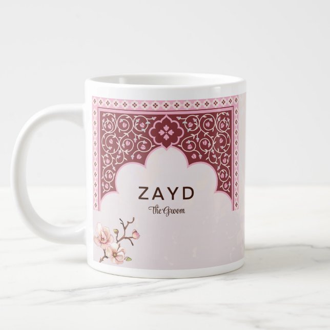 Personalized Wedding Mug – Maroon & Pink Arch (Left)