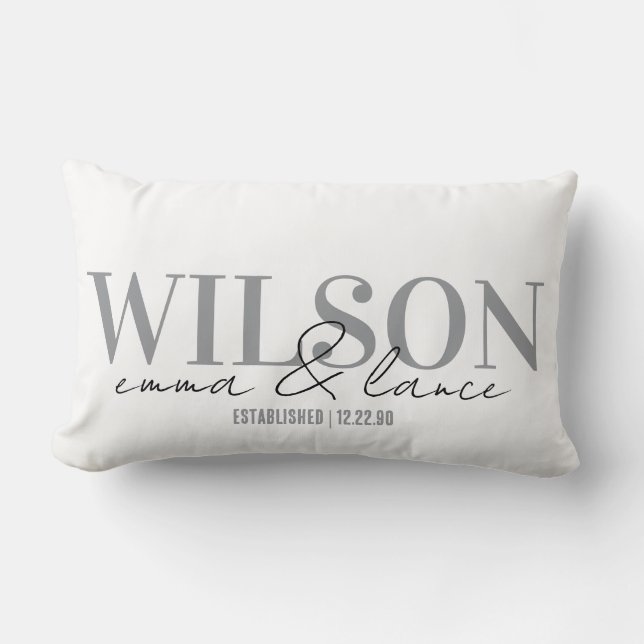 Personalized Wedding Pillow, Names & Dates  Lumbar Cushion (Front)