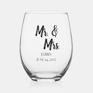 Personalized Wedding Stemless Wine Glass