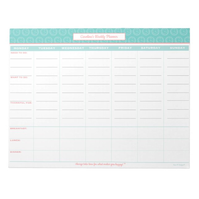 Personalized Weekly Planner Notepad (Front)