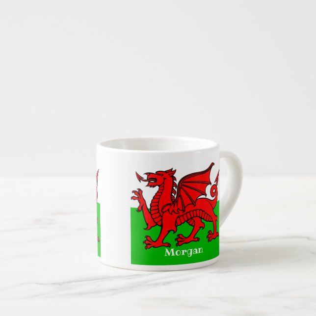 Personalized Welsh Flag  Espresso Cup (Front Right)