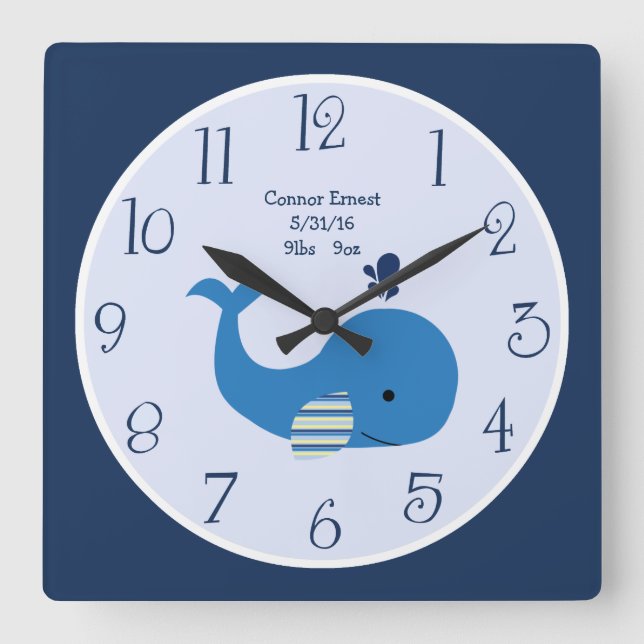 Personalized Whale Nautical Wall Clock (Front)
