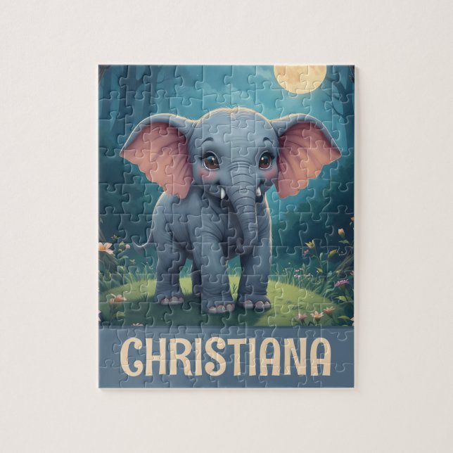 Personalized Whimsical Baby Elephant Jigsaw Puzzle (Vertical)