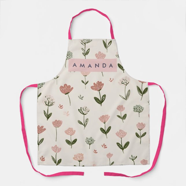 Personalized Whimsical Blush Garden Style Apron (Front)