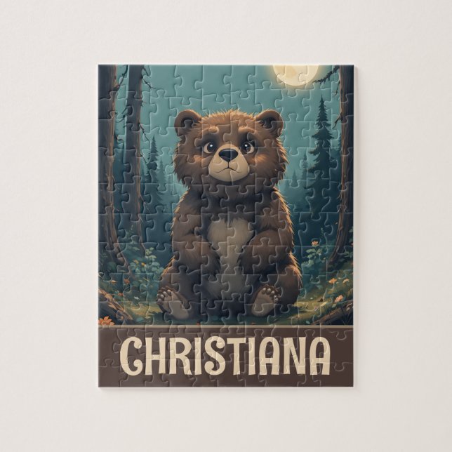 Personalized Whimsical Brown Bear Jigsaw Puzzle (Vertical)