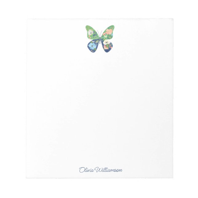 Personalized Whimsical Butterfly Floral Writing Notepad (Front)