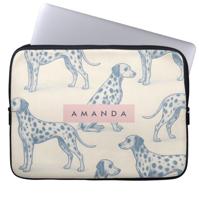 Personalized Whimsical Charming Dalmatian Pattern Laptop Sleeve (Front)