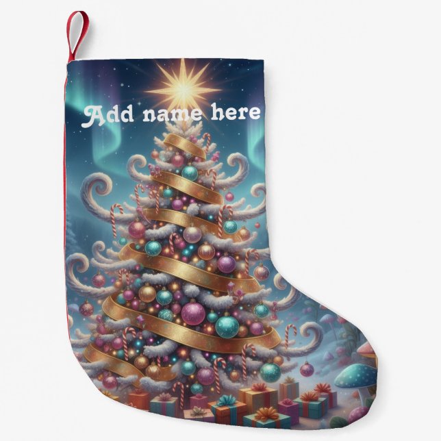 Personalized Whimsical Christmas Tree -  Small Christmas Stocking (Front)