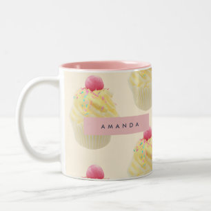 Personalized Whimsical Cupcake Pattern Two-Tone Coffee Mug