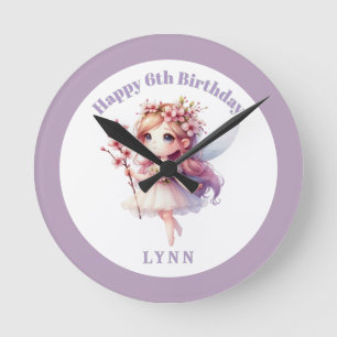Personalized Whimsical Floral Fairy  Round Clock