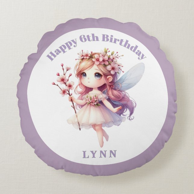 Personalized Whimsical Floral Fairy  Round Cushion (Front)