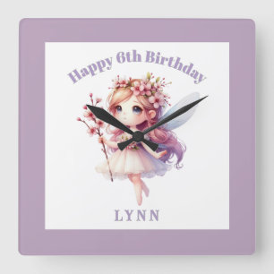 Personalized Whimsical Floral Fairy  Square Wall Clock