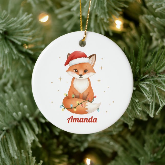 Personalized Whimsical Fox Christmas Ornament (Tree)