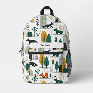 Personalized Whimsical Fox & Cityscape Kids Printed Backpack