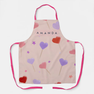 Personalized Whimsical Heart Lollipops Pattern Apron