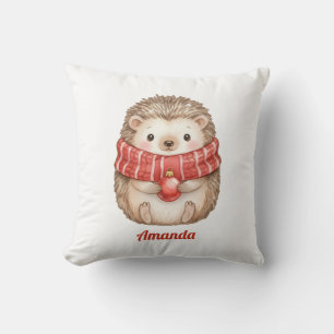 Personalized Whimsical Hedgehog Christmas Pillow