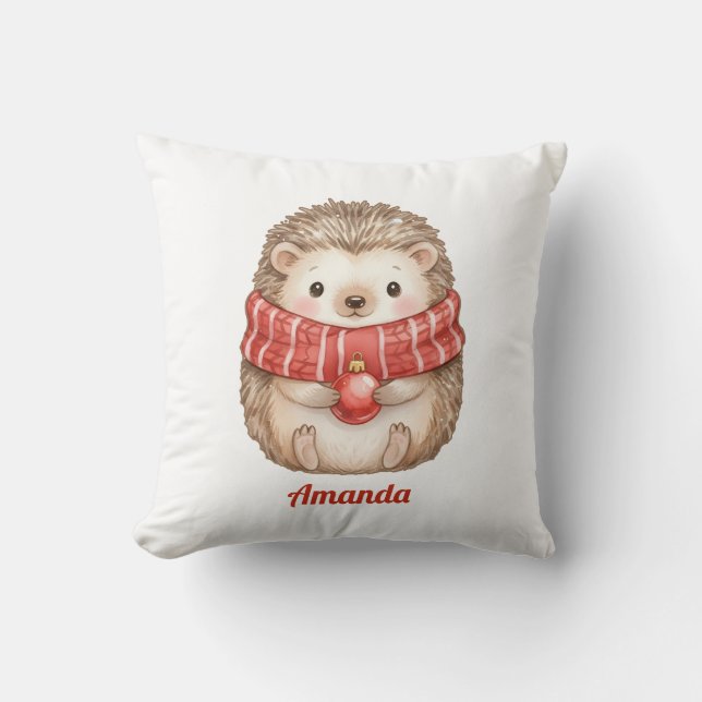Personalized Whimsical Hedgehog Christmas Pillow (Front)