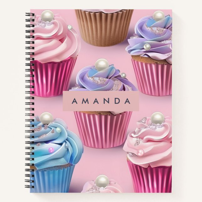 Personalized Whimsical Pastel Cupcake Dreams Notebook (Front)