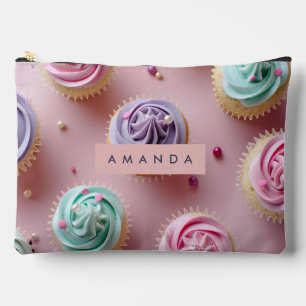 Personalized Whimsical Pastel Cupcake Swirl Accessory Pouch