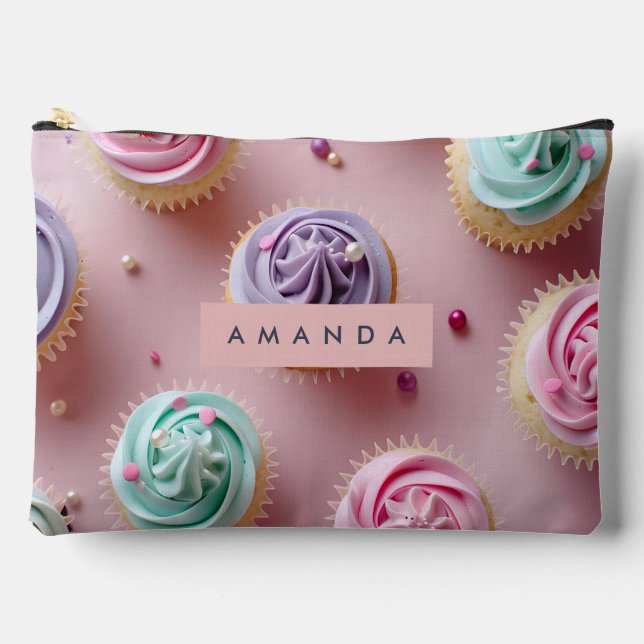 Personalized Whimsical Pastel Cupcake Swirl Accessory Pouch (Front)