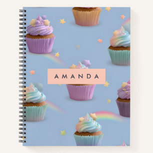 Personalized Whimsical Pastel Cupcakes Pattern Notebook