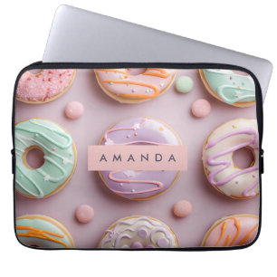 Personalized Whimsical Pastel Donut & Macaron Laptop Sleeve