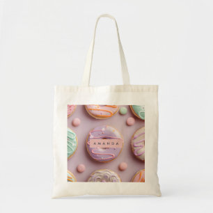 Personalized Whimsical Pastel Donut & Macaron Tote Bag