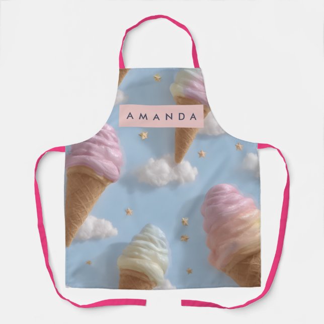 Personalized Whimsical Pastel Ice Cream Pattern Ap Apron (Front)