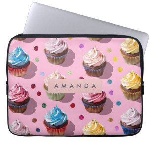 Personalized Whimsical Rainbow Cupcake Confetti Laptop Sleeve