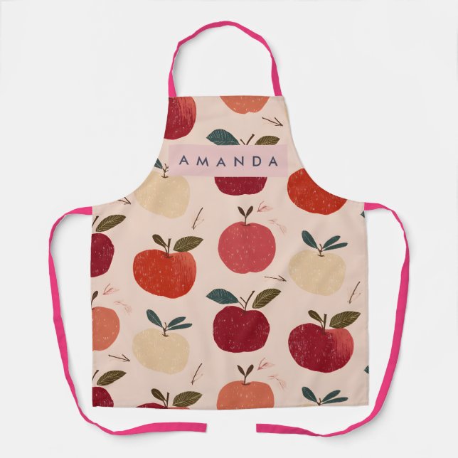 Personalized Whimsical Red Apple Harvest Apron (Front)