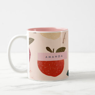 Personalized Whimsical Red Apple Harvest Two-Tone Coffee Mug